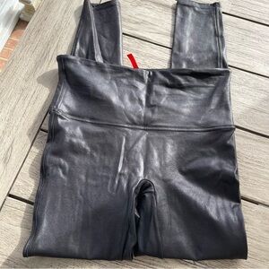 SPANX Glossy Black Faux Leather Leggings Womens Size Large